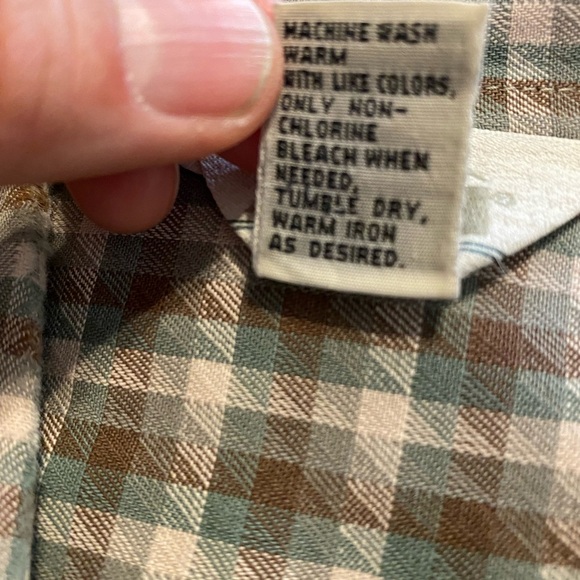 REI Mens Long Sleeve Button Down Shirt Brown/Green/Cream Houndstooth Pattern - Picture 4 of 7